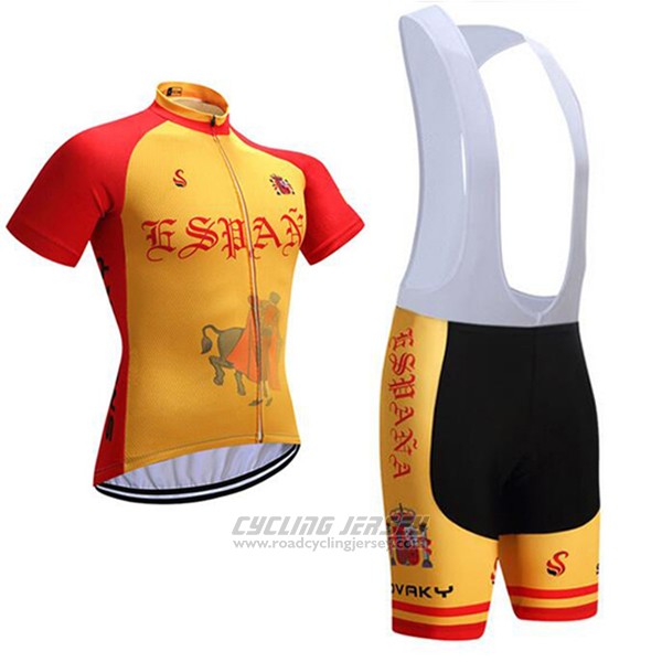 2017 Cycling Jersey Spain Red and Yellow Short Sleeve and Bib Short